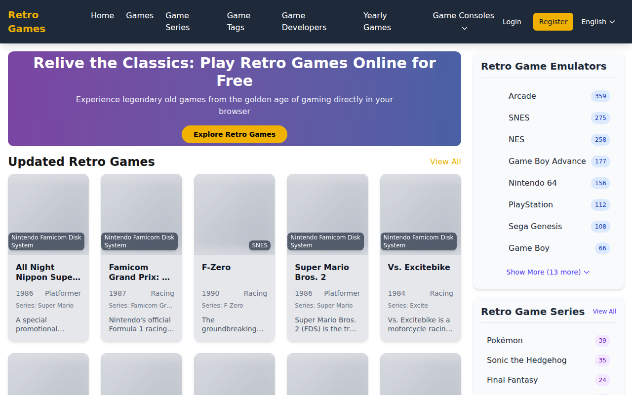 Retro Games - Play Free Classic Retro Games / Emulator Games Online